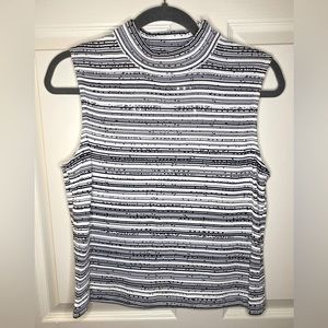 St John Evening Knit Black White Sequin Accent Sweater Top SIZE small